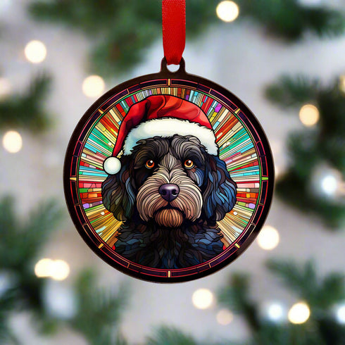 Cockapoo Black in Santa Hat Suncatcher Decoration